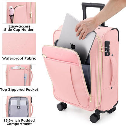 Softside Expandable Carry On Luggage, 20in Carry on Suitcase with Wheels | 22x14x9 Airline Approved Luggage with TSA Lock/Front-Access 15.6in Device Compartment/4 Packing Bags For Travel Business Trip