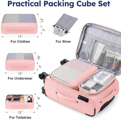 Softside Expandable Carry On Luggage, 20in Carry on Suitcase with Wheels | 22x14x9 Airline Approved Luggage with TSA Lock/Front-Access 15.6in Device Compartment/4 Packing Bags For Travel Business Trip