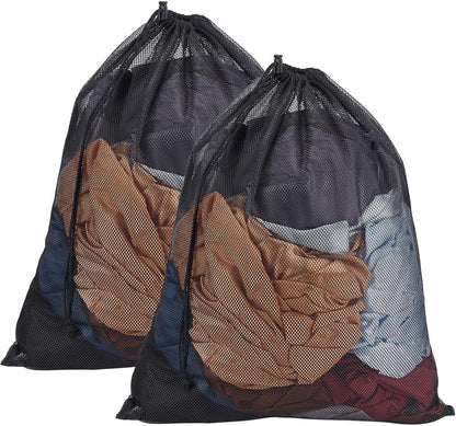 2Pcs Mesh Laundry Bags 62x49cm Drawstring Organizer Washing Bags Black Reusable Machine Washable Net Pouch Sack Case for Underwear Socks Delicates Clothes Home Travel Hotel Supplies