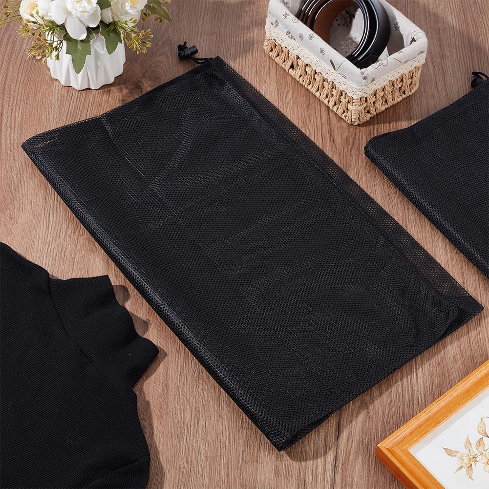 2Pcs Mesh Laundry Bags 62x49cm Drawstring Organizer Washing Bags Black Reusable Machine Washable Net Pouch Sack Case for Underwear Socks Delicates Clothes Home Travel Hotel Supplies