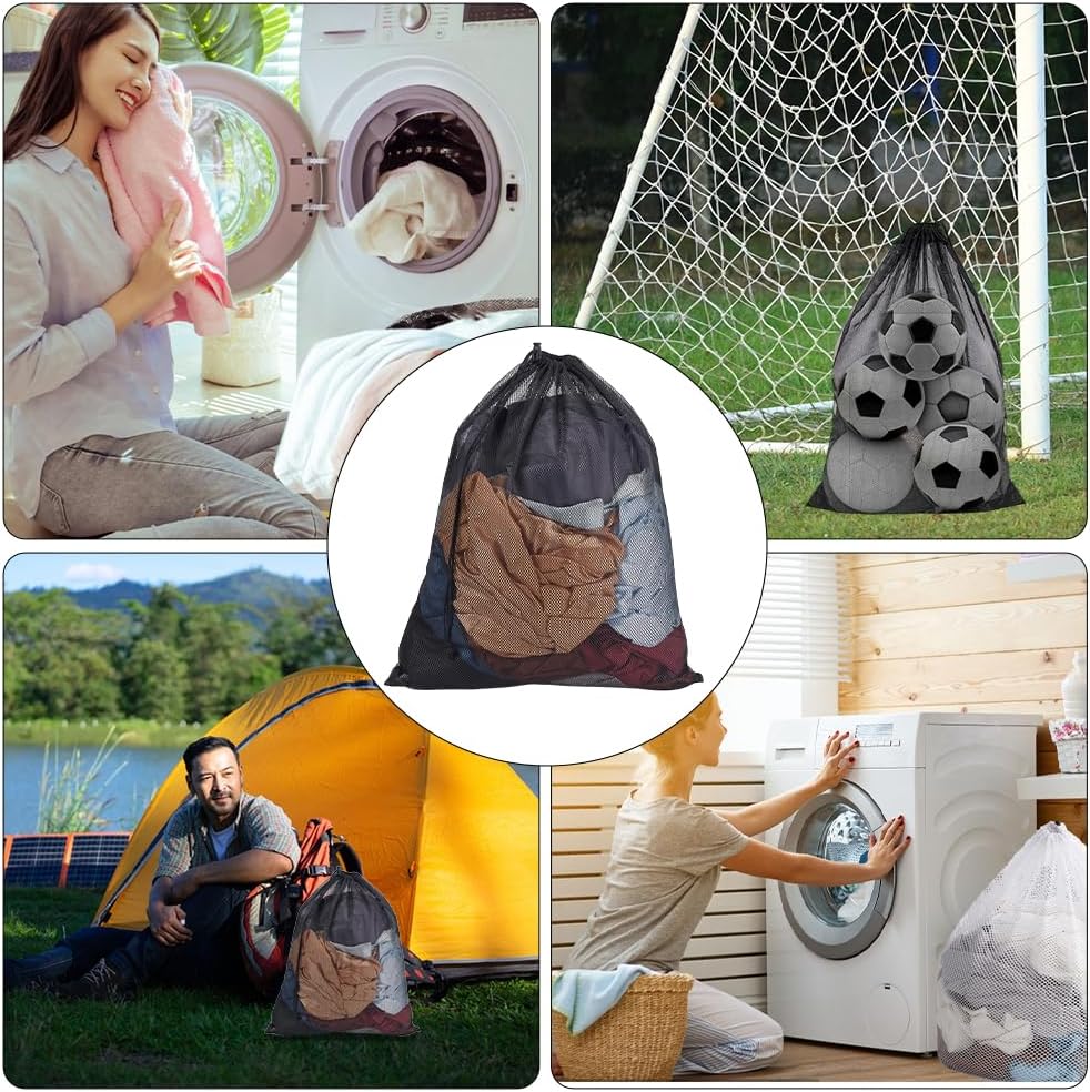 2Pcs Mesh Laundry Bags 62x49cm Drawstring Organizer Washing Bags Black Reusable Machine Washable Net Pouch Sack Case for Underwear Socks Delicates Clothes Home Travel Hotel Supplies