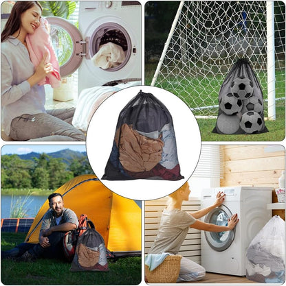 2Pcs Mesh Laundry Bags 62x49cm Drawstring Organizer Washing Bags Black Reusable Machine Washable Net Pouch Sack Case for Underwear Socks Delicates Clothes Home Travel Hotel Supplies