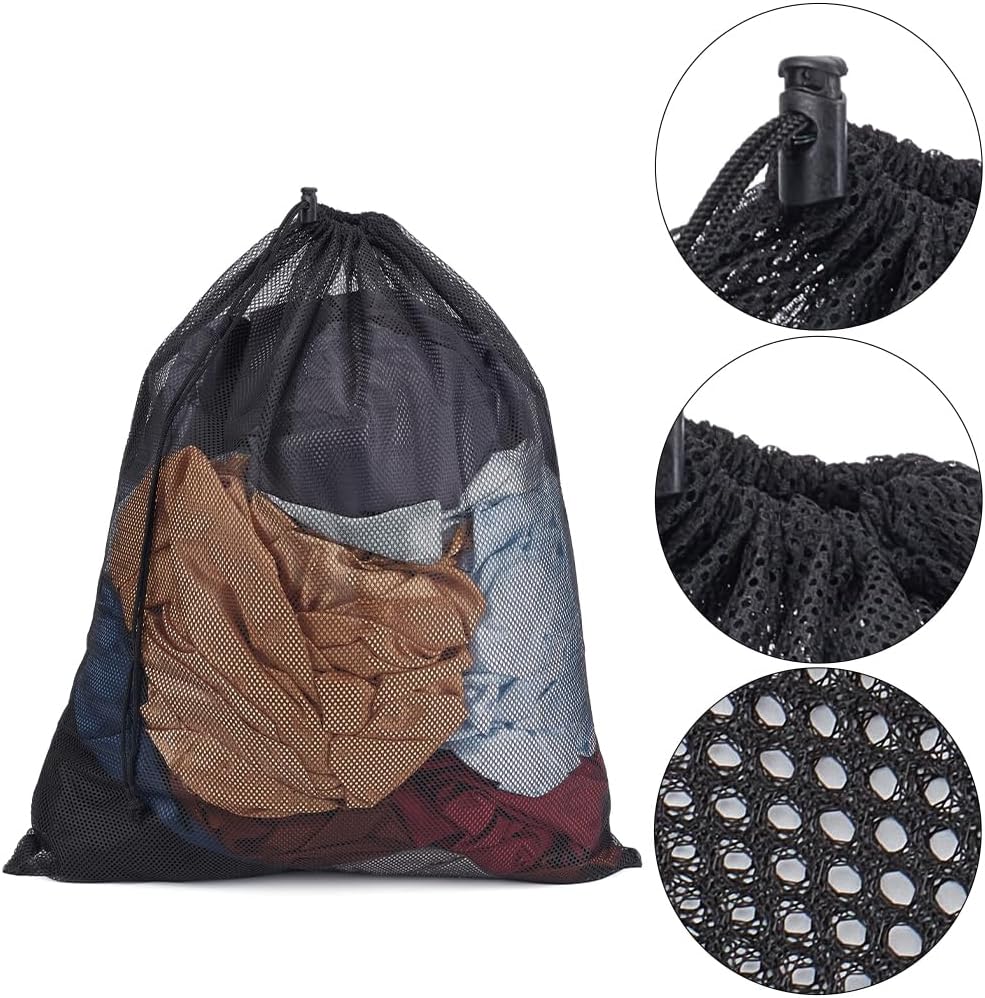 2Pcs Mesh Laundry Bags 62x49cm Drawstring Organizer Washing Bags Black Reusable Machine Washable Net Pouch Sack Case for Underwear Socks Delicates Clothes Home Travel Hotel Supplies