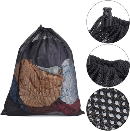 2Pcs Mesh Laundry Bags 62x49cm Drawstring Organizer Washing Bags Black Reusable Machine Washable Net Pouch Sack Case for Underwear Socks Delicates Clothes Home Travel Hotel Supplies