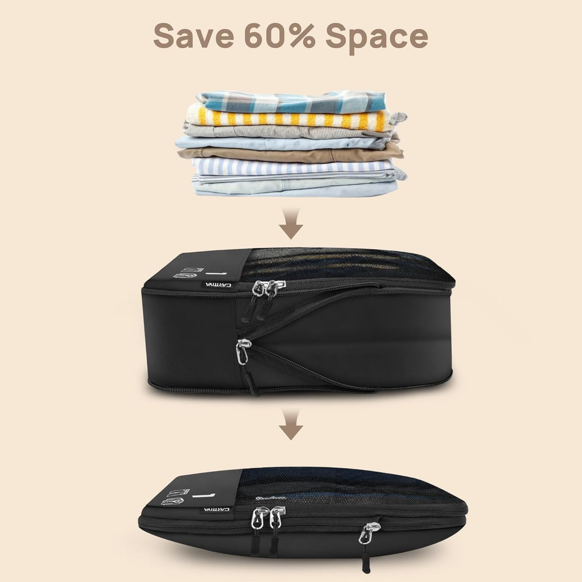 7 Set Compression Packing Cubes for Travel, Luggage Organizer Bags for Suitcases with Mesh Panels, Shoe Bag & Toiletry Bag for Carry On, Vacation & Cruise Essentials (White)