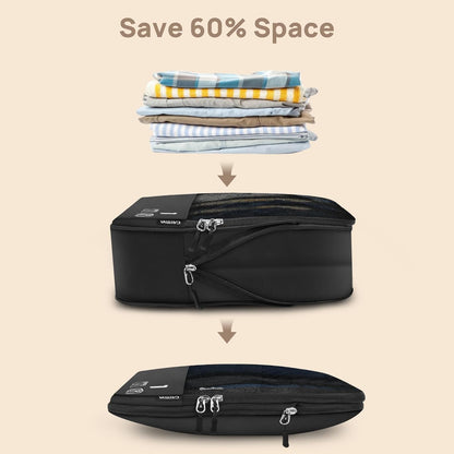 7 Set Compression Packing Cubes for Travel, Luggage Organizer Bags for Suitcases with Mesh Panels, Shoe Bag & Toiletry Bag for Carry On, Vacation & Cruise Essentials (White)