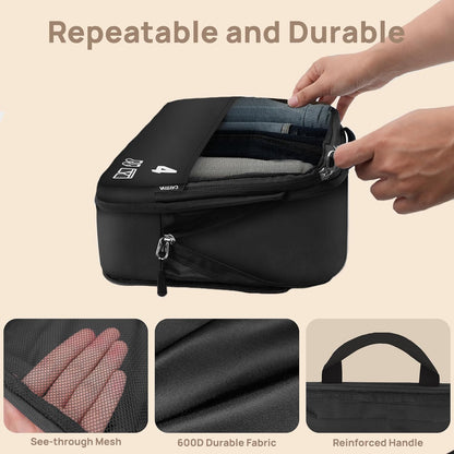 7 Set Compression Packing Cubes for Travel, Luggage Organizer Bags for Suitcases with Mesh Panels, Shoe Bag & Toiletry Bag for Carry On, Vacation & Cruise Essentials (White)