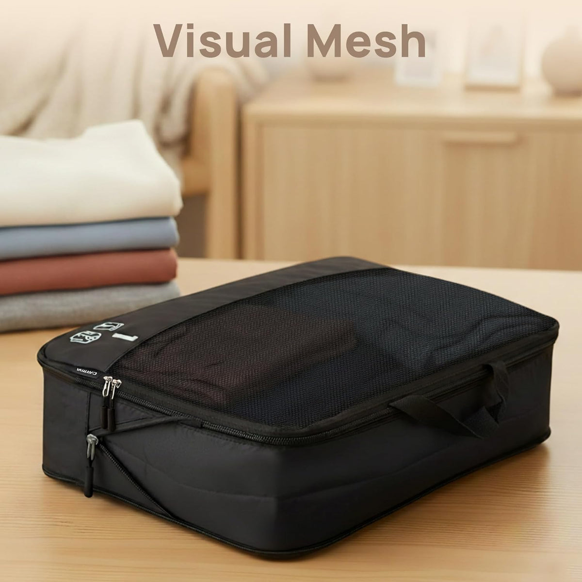 7 Set Compression Packing Cubes for Travel, Luggage Organizer Bags for Suitcases with Mesh Panels, Shoe Bag & Toiletry Bag for Carry On, Vacation & Cruise Essentials (White)