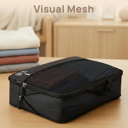 7 Set Compression Packing Cubes for Travel, Luggage Organizer Bags for Suitcases with Mesh Panels, Shoe Bag & Toiletry Bag for Carry On, Vacation & Cruise Essentials (White)