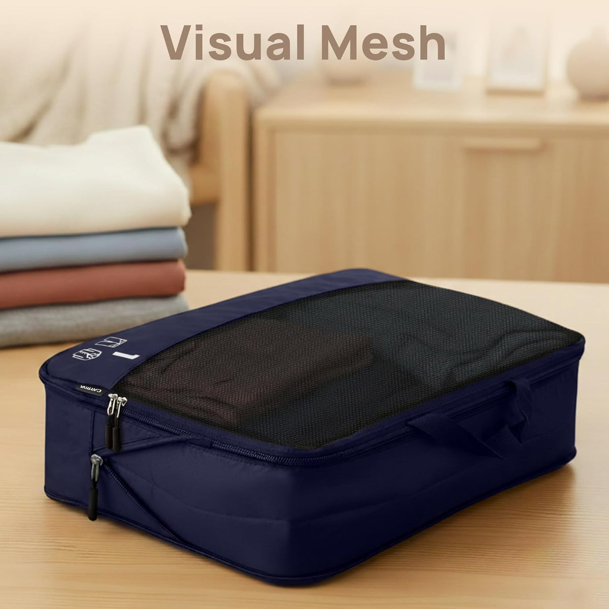 7 Set Compression Packing Cubes for Travel, Luggage Organizer Bags for Suitcases with Mesh Panels, Shoe Bag & Toiletry Bag for Carry On, Vacation & Cruise Essentials (White)