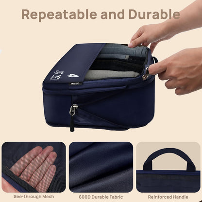 7 Set Compression Packing Cubes for Travel, Luggage Organizer Bags for Suitcases with Mesh Panels, Shoe Bag & Toiletry Bag for Carry On, Vacation & Cruise Essentials (White)