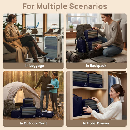 7 Set Compression Packing Cubes for Travel, Luggage Organizer Bags for Suitcases with Mesh Panels, Shoe Bag & Toiletry Bag for Carry On, Vacation & Cruise Essentials (White)