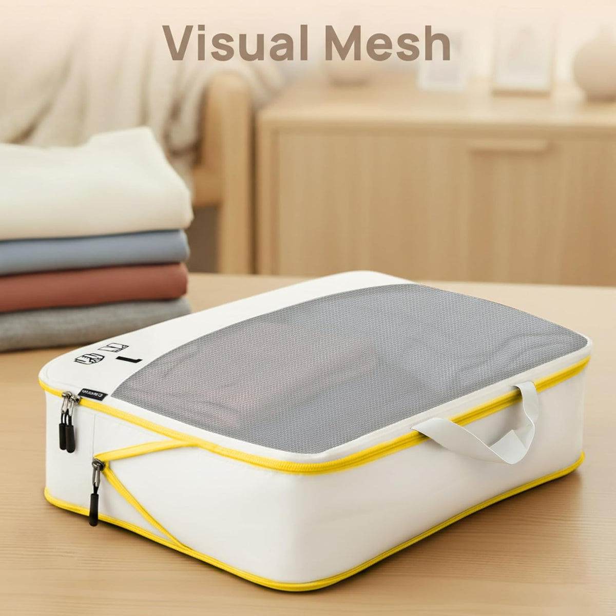 7 Set Compression Packing Cubes for Travel, Luggage Organizer Bags for Suitcases with Mesh Panels, Shoe Bag & Toiletry Bag for Carry On, Vacation & Cruise Essentials (White)