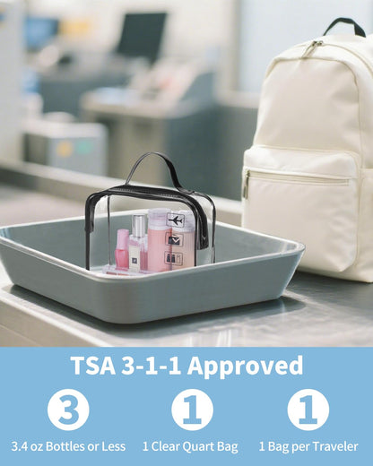 TSA Approved Toiletry Bag, 2 Pack Clear Makeup Bag | Quart Size, Airport Carry-On, TSA Liquids Travel Bag, Clear PVC, Women Men Travel Essentials