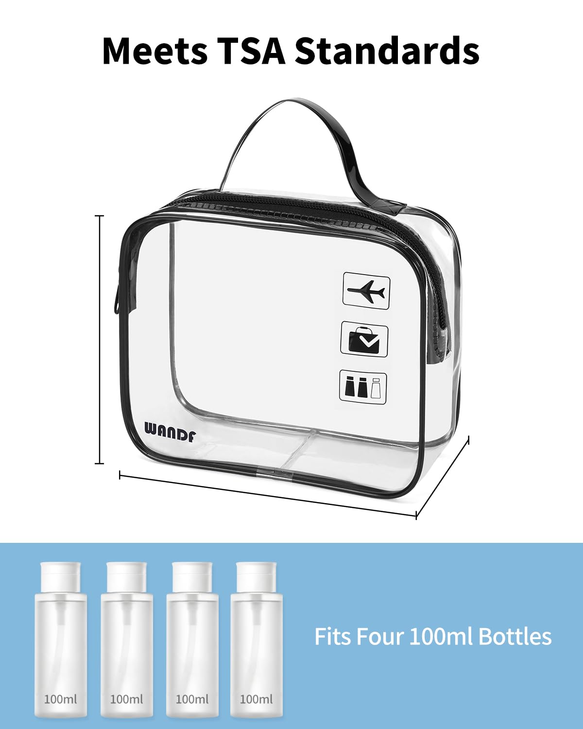 TSA Approved Toiletry Bag, 2 Pack Clear Makeup Bag | Quart Size, Airport Carry-On, TSA Liquids Travel Bag, Clear PVC, Women Men Travel Essentials