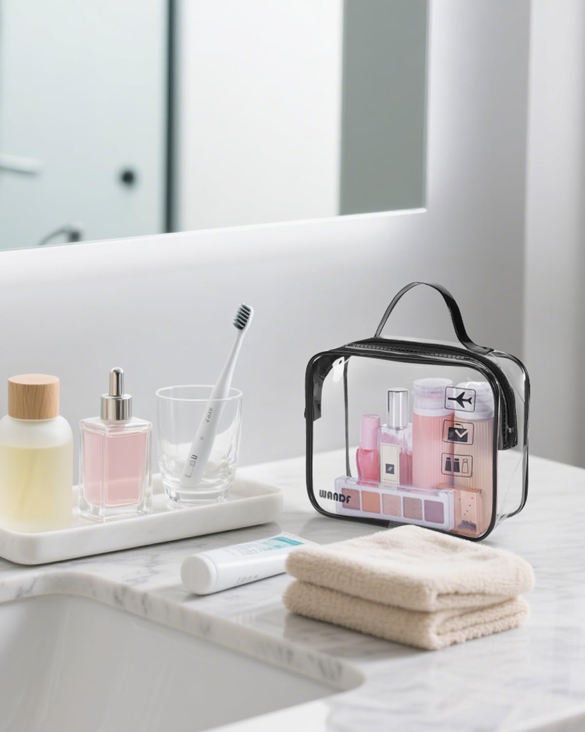 TSA Approved Toiletry Bag, 2 Pack Clear Makeup Bag | Quart Size, Airport Carry-On, TSA Liquids Travel Bag, Clear PVC, Women Men Travel Essentials