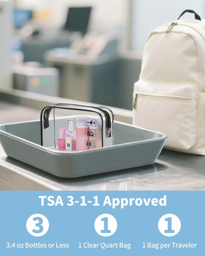 TSA Approved Toiletry Bag, 2 Pack Clear Makeup Bag | Quart Size, Airport Carry-On, TSA Liquids Travel Bag, Clear PVC, Women Men Travel Essentials