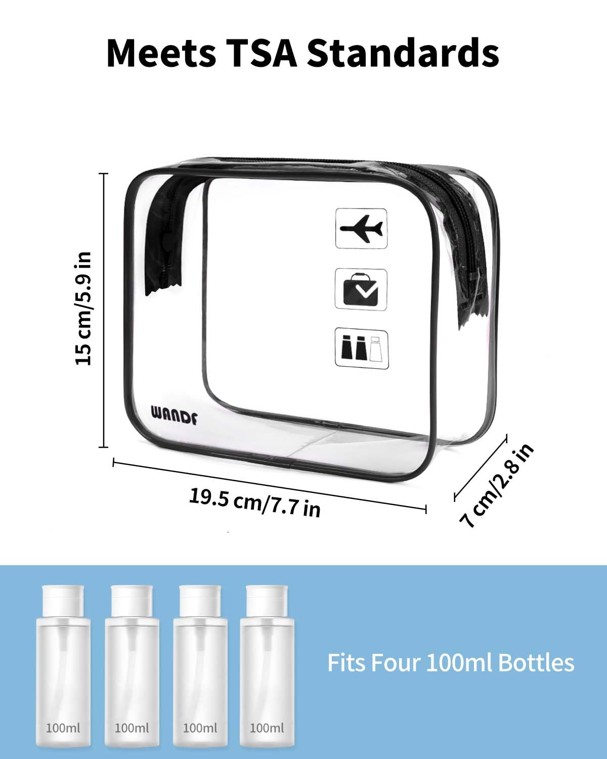 TSA Approved Toiletry Bag, 2 Pack Clear Makeup Bag | Quart Size, Airport Carry-On, TSA Liquids Travel Bag, Clear PVC, Women Men Travel Essentials