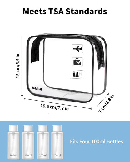 TSA Approved Toiletry Bag, 2 Pack Clear Makeup Bag | Quart Size, Airport Carry-On, TSA Liquids Travel Bag, Clear PVC, Women Men Travel Essentials