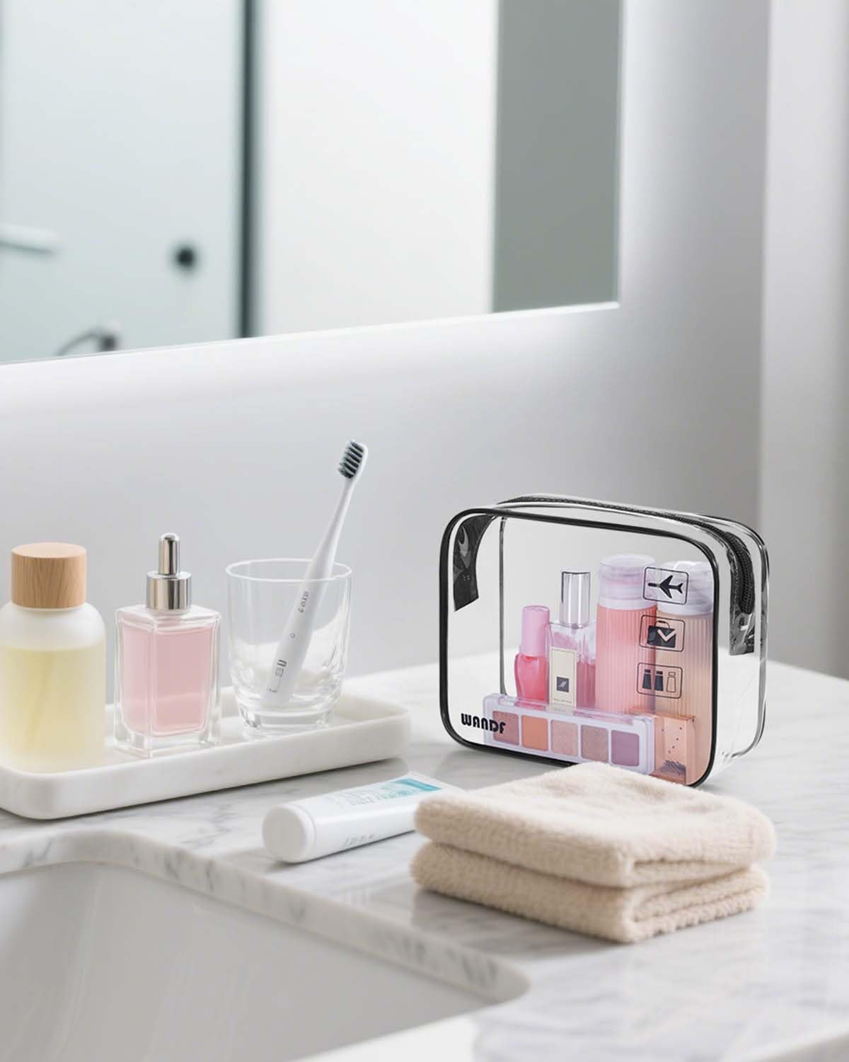 TSA Approved Toiletry Bag, 2 Pack Clear Makeup Bag | Quart Size, Airport Carry-On, TSA Liquids Travel Bag, Clear PVC, Women Men Travel Essentials