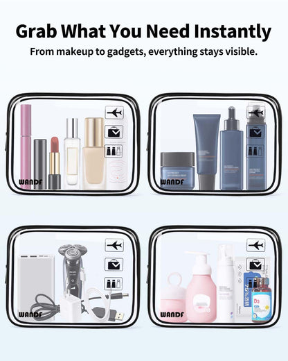 TSA Approved Toiletry Bag, 2 Pack Clear Makeup Bag | Quart Size, Airport Carry-On, TSA Liquids Travel Bag, Clear PVC, Women Men Travel Essentials