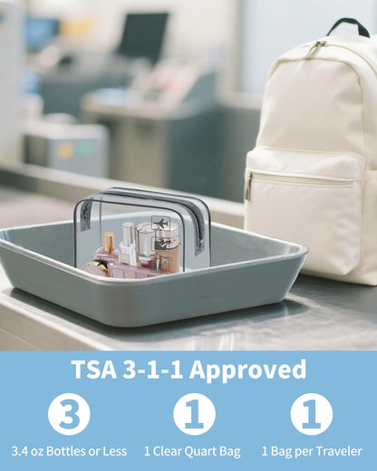 TSA Approved Toiletry Bag, 2 Pack Clear Makeup Bag | Quart Size, Airport Carry-On, TSA Liquids Travel Bag, Clear PVC, Women Men Travel Essentials