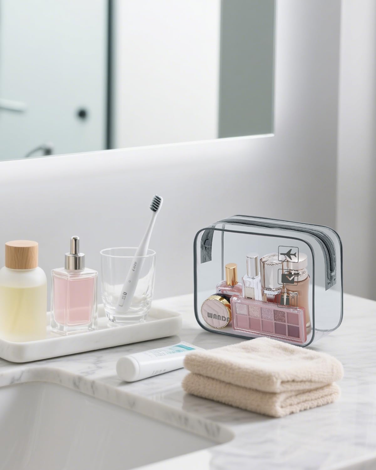 TSA Approved Toiletry Bag, 2 Pack Clear Makeup Bag | Quart Size, Airport Carry-On, TSA Liquids Travel Bag, Clear PVC, Women Men Travel Essentials