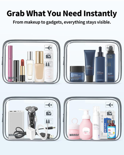 TSA Approved Toiletry Bag, 2 Pack Clear Makeup Bag | Quart Size, Airport Carry-On, TSA Liquids Travel Bag, Clear PVC, Women Men Travel Essentials