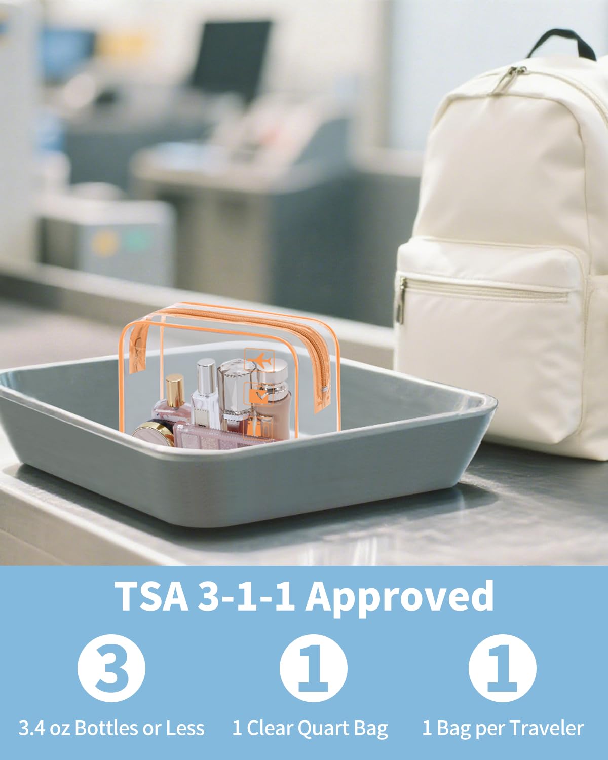 TSA Approved Toiletry Bag, 2 Pack Clear Makeup Bag | Quart Size, Airport Carry-On, TSA Liquids Travel Bag, Clear PVC, Women Men Travel Essentials