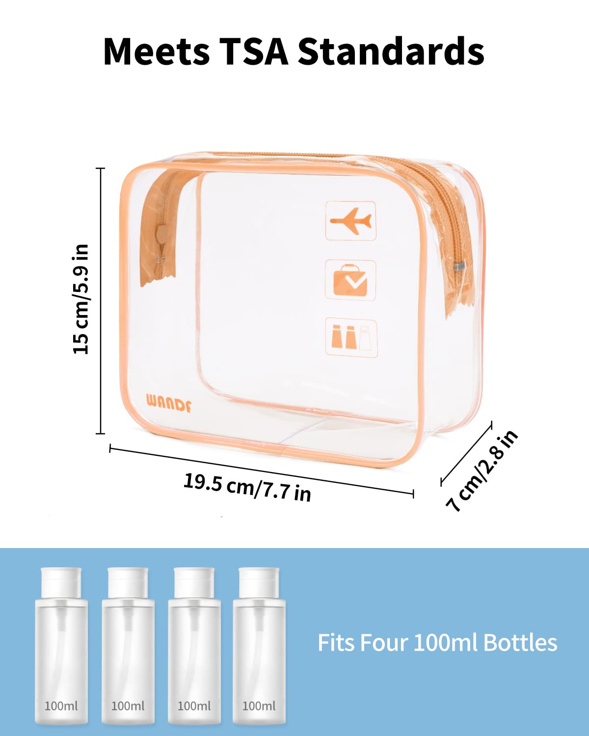 TSA Approved Toiletry Bag, 2 Pack Clear Makeup Bag | Quart Size, Airport Carry-On, TSA Liquids Travel Bag, Clear PVC, Women Men Travel Essentials