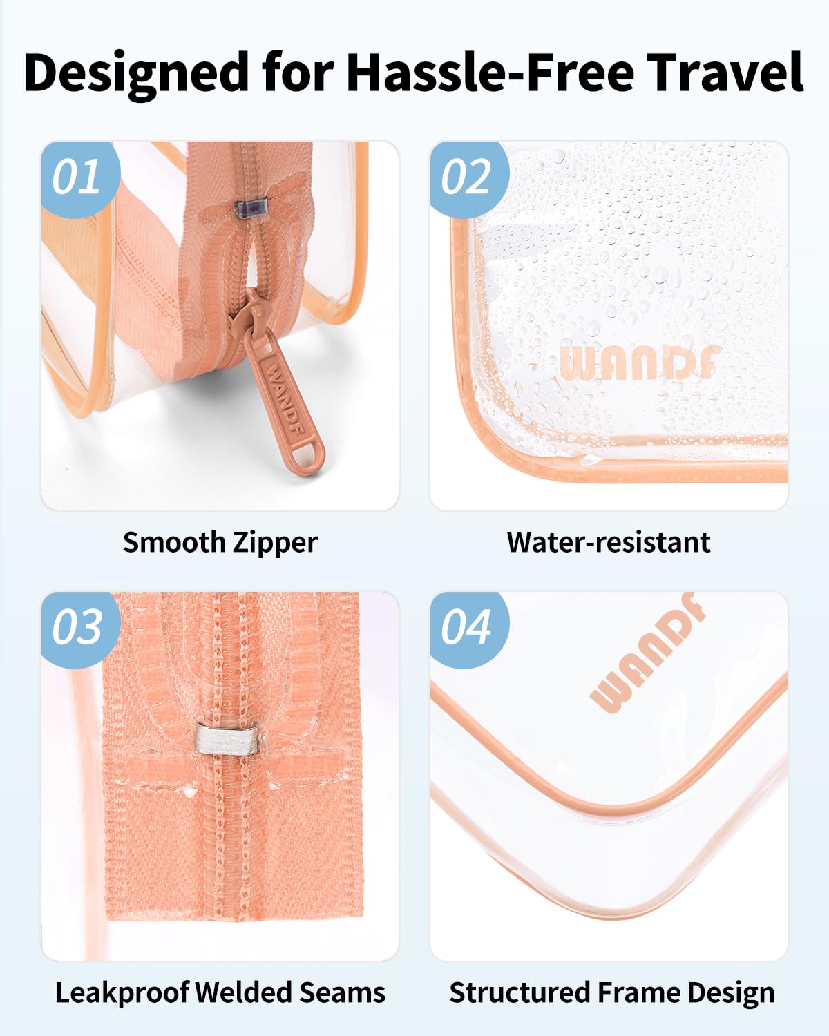 TSA Approved Toiletry Bag, 2 Pack Clear Makeup Bag | Quart Size, Airport Carry-On, TSA Liquids Travel Bag, Clear PVC, Women Men Travel Essentials
