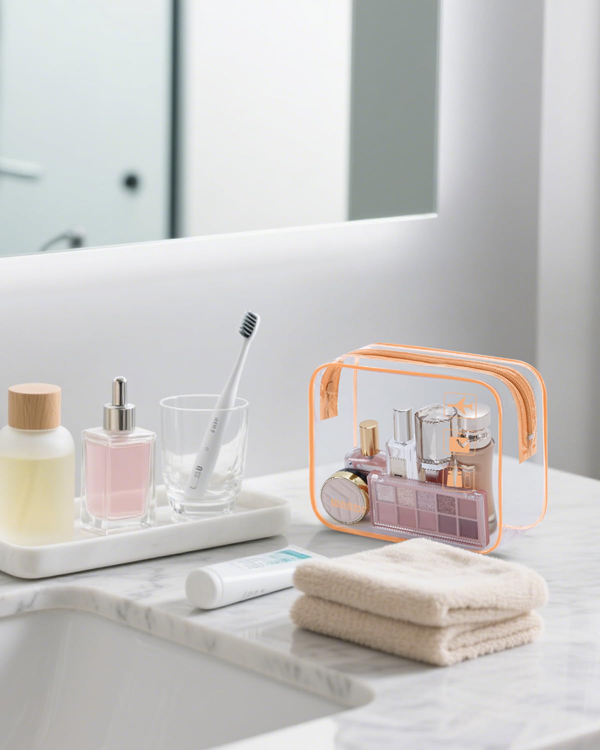 TSA Approved Toiletry Bag, 2 Pack Clear Makeup Bag | Quart Size, Airport Carry-On, TSA Liquids Travel Bag, Clear PVC, Women Men Travel Essentials