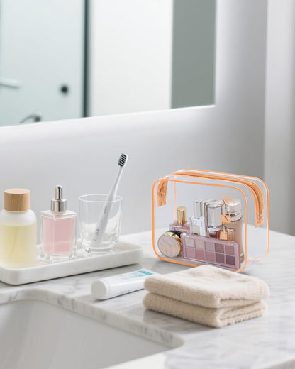 TSA Approved Toiletry Bag, 2 Pack Clear Makeup Bag | Quart Size, Airport Carry-On, TSA Liquids Travel Bag, Clear PVC, Women Men Travel Essentials