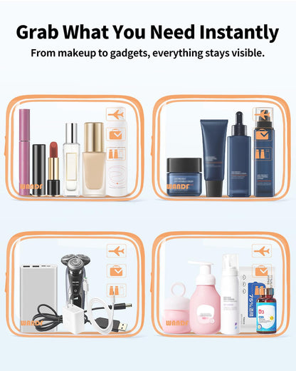 TSA Approved Toiletry Bag, 2 Pack Clear Makeup Bag | Quart Size, Airport Carry-On, TSA Liquids Travel Bag, Clear PVC, Women Men Travel Essentials