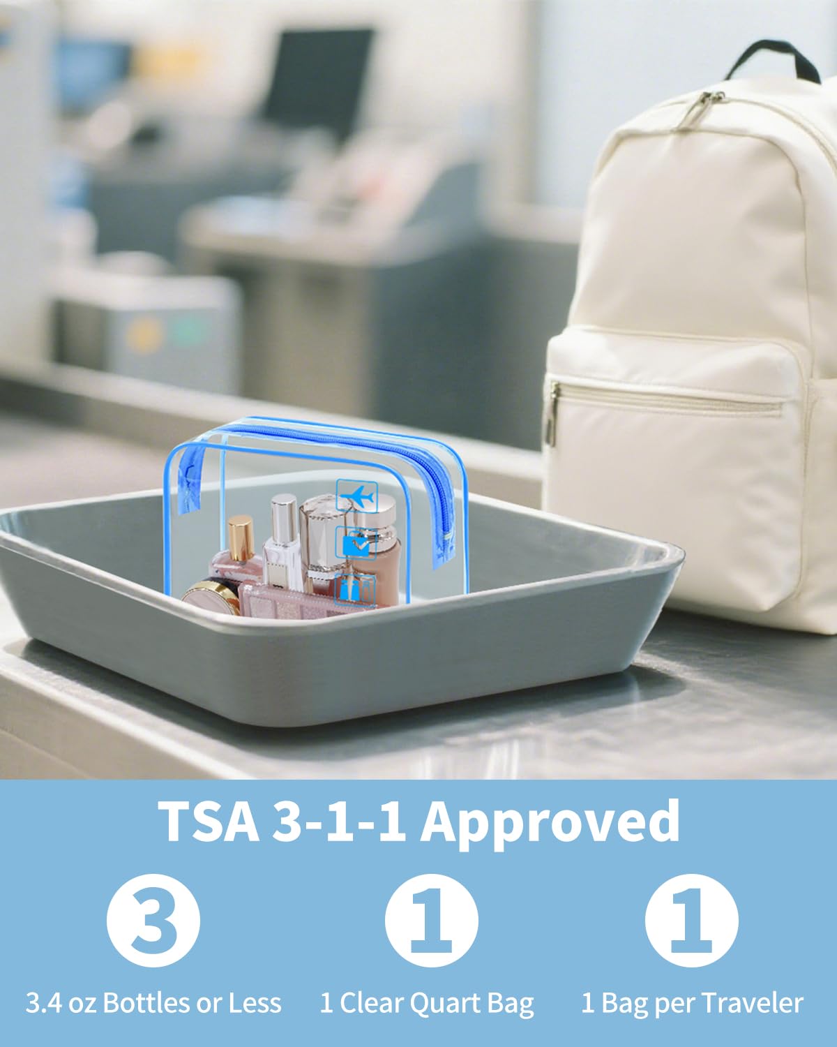 TSA Approved Toiletry Bag, 2 Pack Clear Makeup Bag | Quart Size, Airport Carry-On, TSA Liquids Travel Bag, Clear PVC, Women Men Travel Essentials