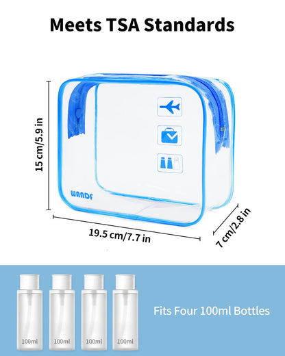 TSA Approved Toiletry Bag, 2 Pack Clear Makeup Bag | Quart Size, Airport Carry-On, TSA Liquids Travel Bag, Clear PVC, Women Men Travel Essentials