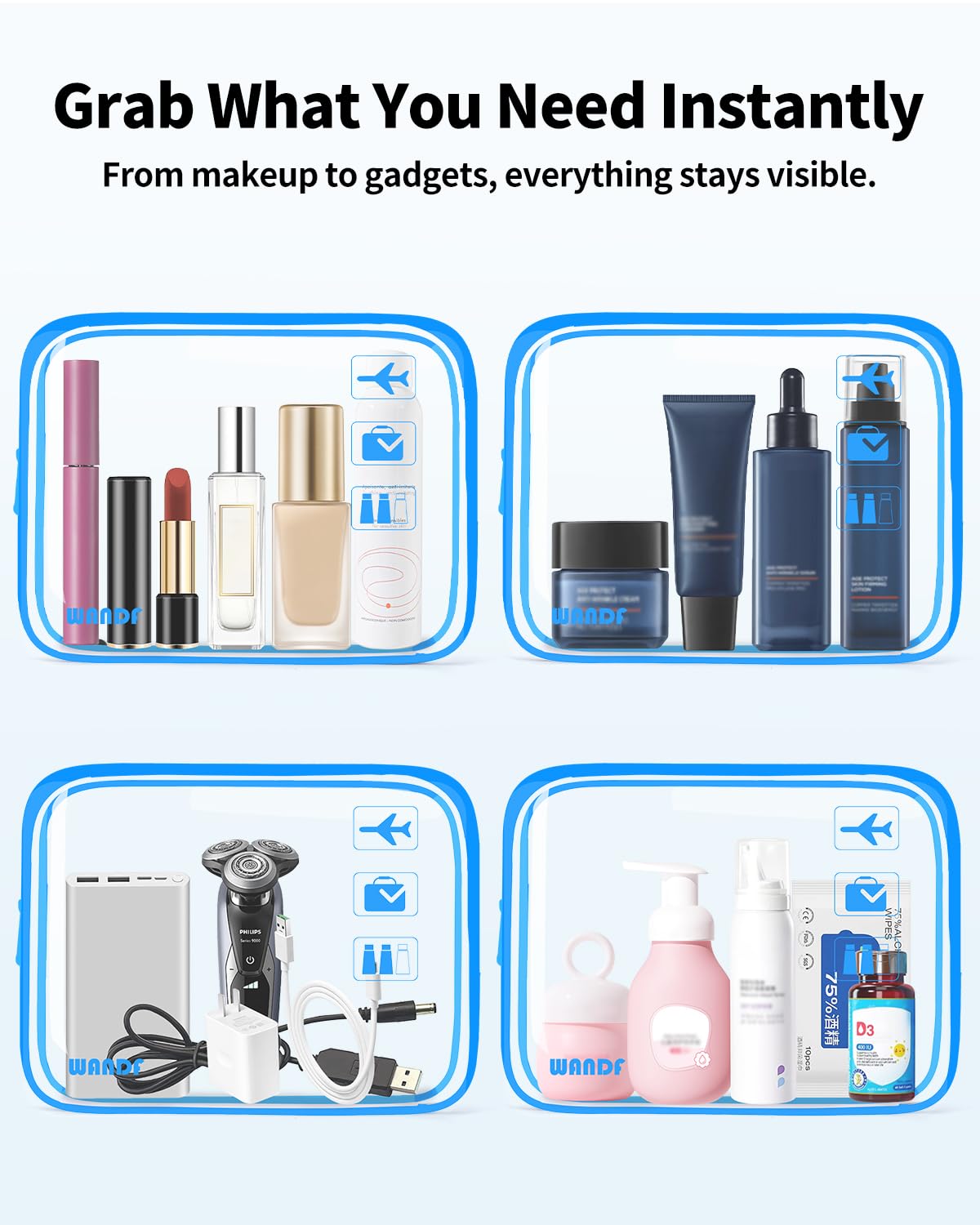 TSA Approved Toiletry Bag, 2 Pack Clear Makeup Bag | Quart Size, Airport Carry-On, TSA Liquids Travel Bag, Clear PVC, Women Men Travel Essentials