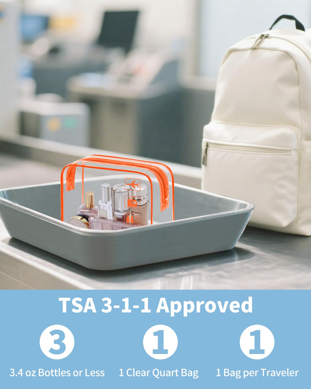 TSA Approved Toiletry Bag, 2 Pack Clear Makeup Bag | Quart Size, Airport Carry-On, TSA Liquids Travel Bag, Clear PVC, Women Men Travel Essentials