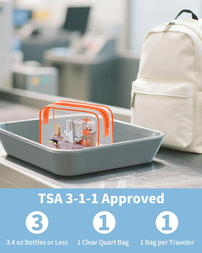 TSA Approved Toiletry Bag, 2 Pack Clear Makeup Bag | Quart Size, Airport Carry-On, TSA Liquids Travel Bag, Clear PVC, Women Men Travel Essentials