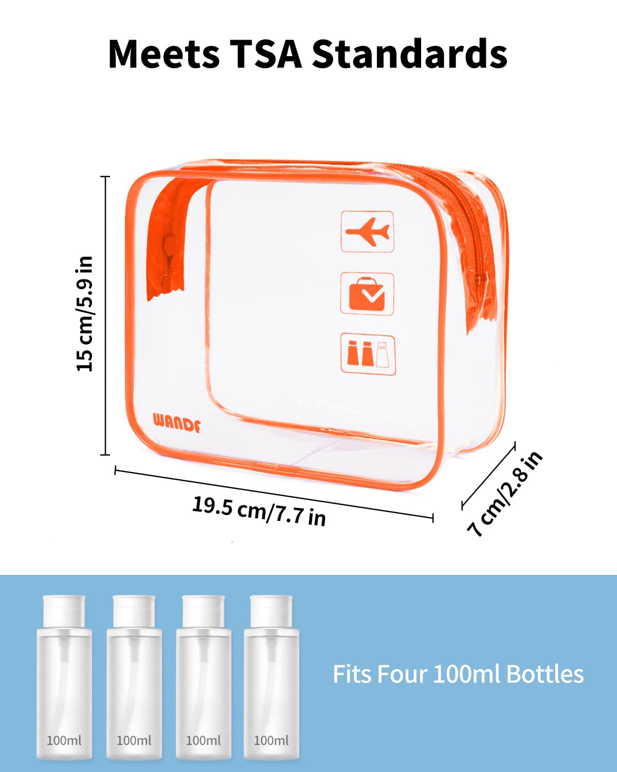 TSA Approved Toiletry Bag, 2 Pack Clear Makeup Bag | Quart Size, Airport Carry-On, TSA Liquids Travel Bag, Clear PVC, Women Men Travel Essentials