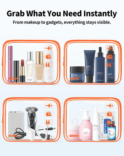 TSA Approved Toiletry Bag, 2 Pack Clear Makeup Bag | Quart Size, Airport Carry-On, TSA Liquids Travel Bag, Clear PVC, Women Men Travel Essentials
