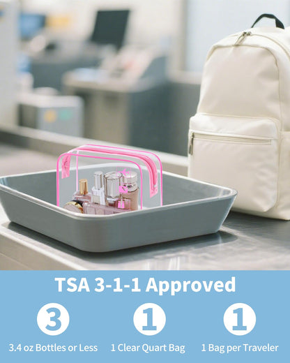TSA Approved Toiletry Bag, 2 Pack Clear Makeup Bag | Quart Size, Airport Carry-On, TSA Liquids Travel Bag, Clear PVC, Women Men Travel Essentials