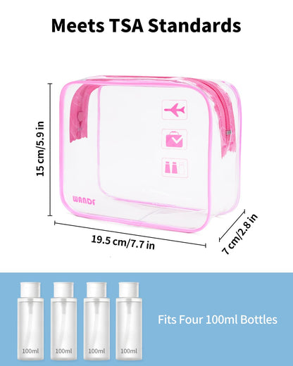 TSA Approved Toiletry Bag, 2 Pack Clear Makeup Bag | Quart Size, Airport Carry-On, TSA Liquids Travel Bag, Clear PVC, Women Men Travel Essentials