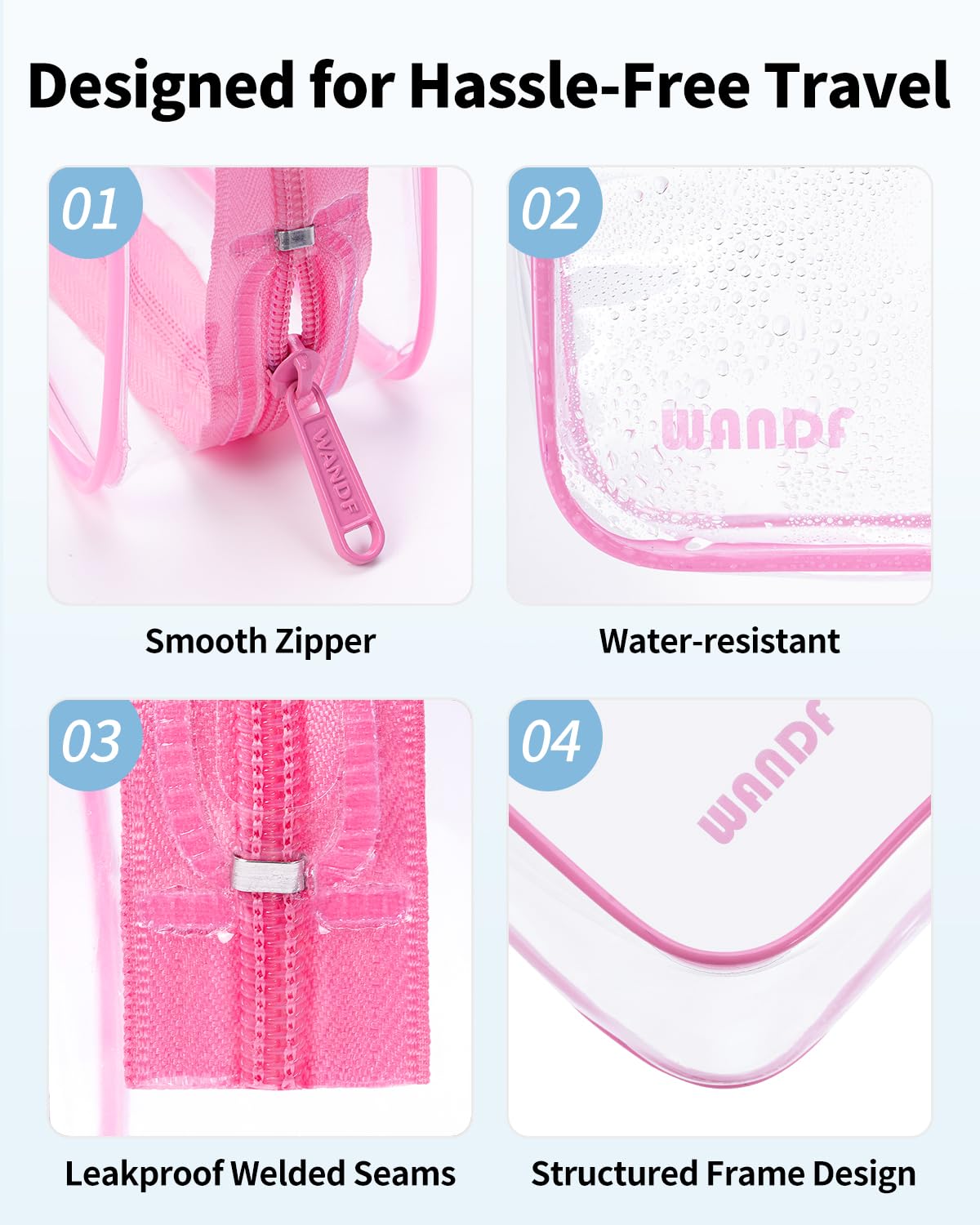 TSA Approved Toiletry Bag, 2 Pack Clear Makeup Bag | Quart Size, Airport Carry-On, TSA Liquids Travel Bag, Clear PVC, Women Men Travel Essentials