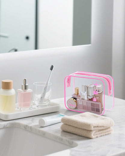 TSA Approved Toiletry Bag, 2 Pack Clear Makeup Bag | Quart Size, Airport Carry-On, TSA Liquids Travel Bag, Clear PVC, Women Men Travel Essentials
