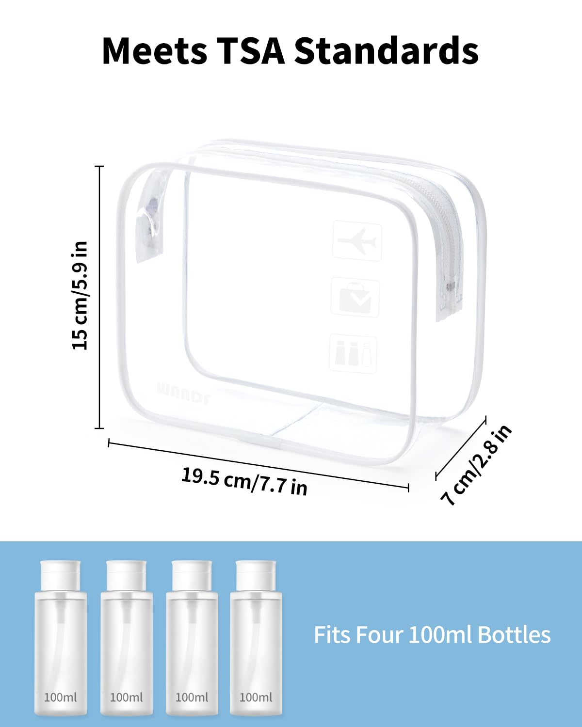 TSA Approved Toiletry Bag, 2 Pack Clear Makeup Bag | Quart Size, Airport Carry-On, TSA Liquids Travel Bag, Clear PVC, Women Men Travel Essentials