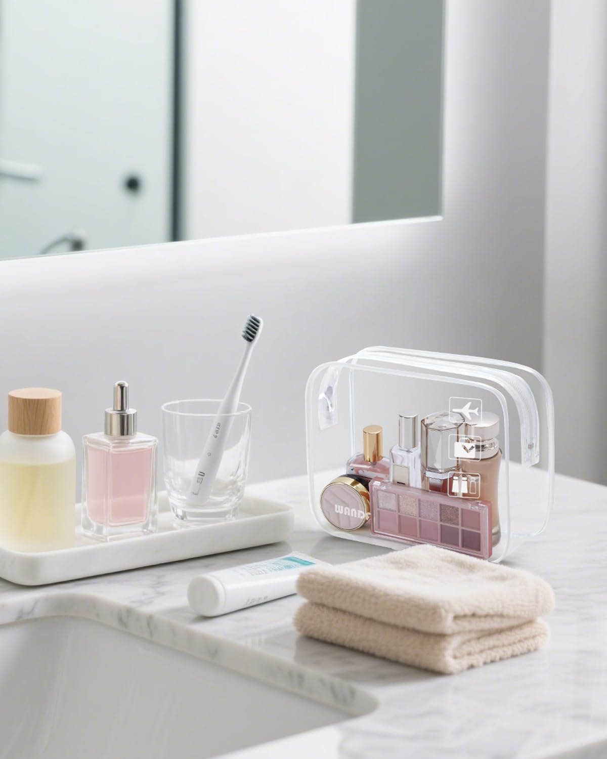 TSA Approved Toiletry Bag, 2 Pack Clear Makeup Bag | Quart Size, Airport Carry-On, TSA Liquids Travel Bag, Clear PVC, Women Men Travel Essentials