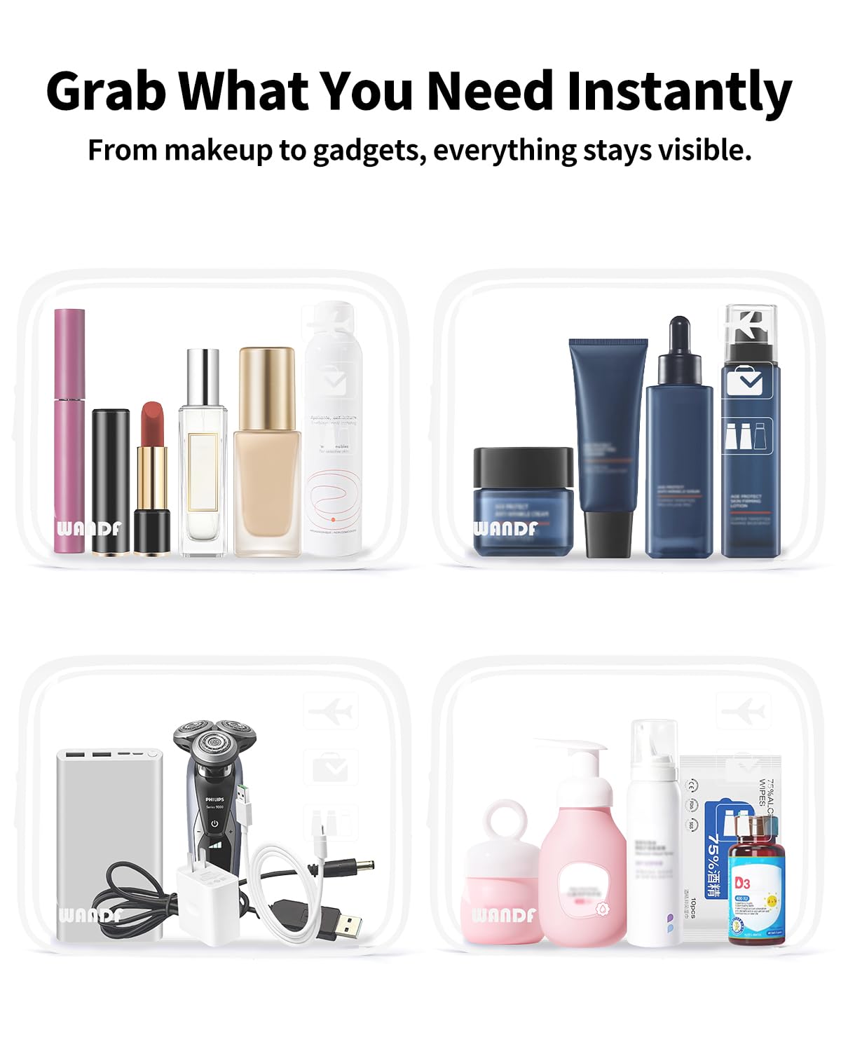 TSA Approved Toiletry Bag, 2 Pack Clear Makeup Bag | Quart Size, Airport Carry-On, TSA Liquids Travel Bag, Clear PVC, Women Men Travel Essentials