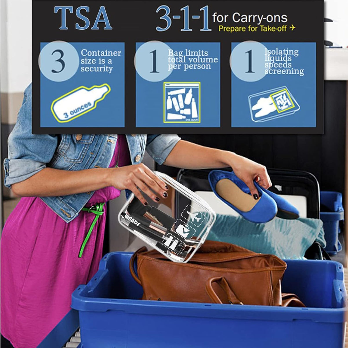 TSA Approved Toiletry Bag, 2 Pack Clear Makeup Bag | Quart Size, Airport Carry-On, TSA Liquids Travel Bag, Clear PVC, Women Men Travel Essentials