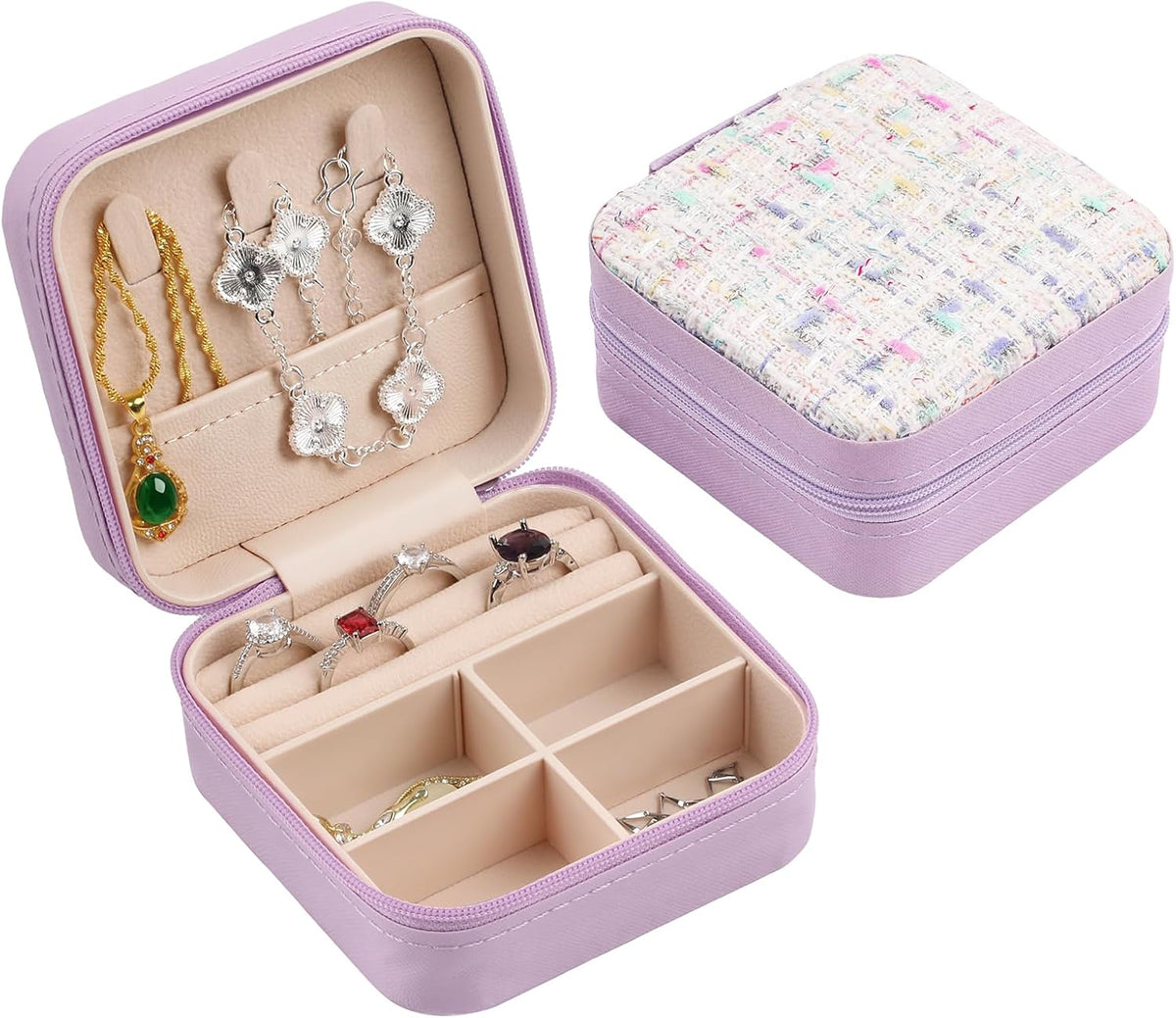 Stylish Portable Mini jewelry box, Travel jewelry organizer (Purple) | Travel jewelry case with cotton yarn knitting top, Thank you gifts for women, Birthday gifts for girls.